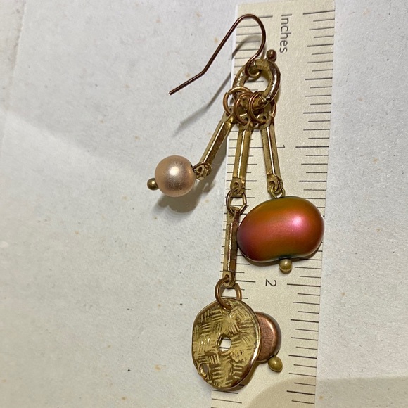 Golden Beaded Earrings Frosted Gradient Distressed Circle Vintage Retro Bead 90s - Picture 6 of 8